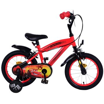 Bicicleta pentru baieti Disney Cars, 14 inch, culoare rosu/negru, frana de mana fata si spate