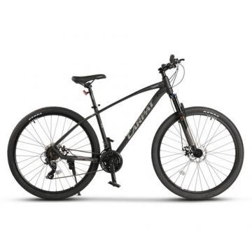 Bicicleta MTB Carpat Invictus C2957C 29inch, Transmisie Shimano Tourney 7x3, Cadru Aluminiu, Roti 29 Inch, Frane Shimano mecanice pe Disc, Furca cu blocator, Negru/Gri