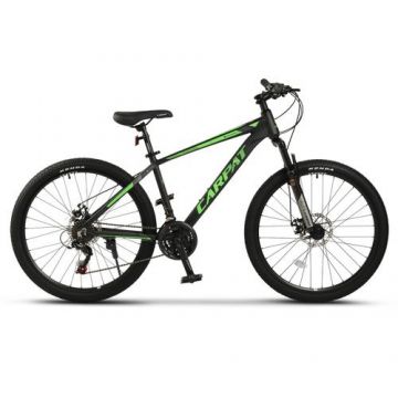 Bicicleta MTB Carpat Montana C2699A 26inch, Schimbator spate Shimano Tourney TZ 7 viteze, Manete schimbator Secventiale 21 Viteze, Cadru Aluminiu, Roti 26 Inch, Frane pe Disc mecanice, Negru/Verde