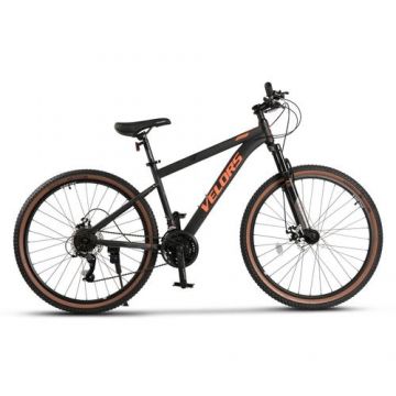 Bicicleta MTB Velors Boost V27301A 27.5inch, Schimbator spate Index M50, Roti 27.5 Inch, Manete Schimbator Secventiale, 21 viteze, Frane Disc fata/spate, Negru/Portocaliu