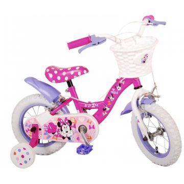 Bicicleta, Volare, Minnie Mouse Cutest Ever, Cu pedale, Cu roti ajutatoare, 12 inch, Cu cosulet frontal, 3 ani+, Violet