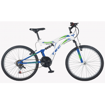 Bicicleta copii MTB Tec Master full suspensie, culoare alb/albastru/verde, roata 24