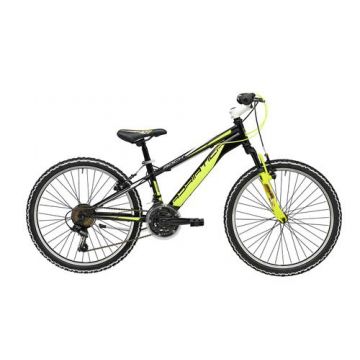 Bicicleta MTB Adriatica Rock, roti 24inch, 18 viteze, cadru 350 mm, Frane V-BRAKE (Negru/Galben)