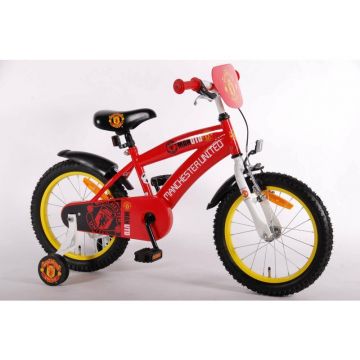 EandL Cycles - Bicicleta cu pedale Manchaster United, 16 , Cu roti ajutatoare, Rosu
