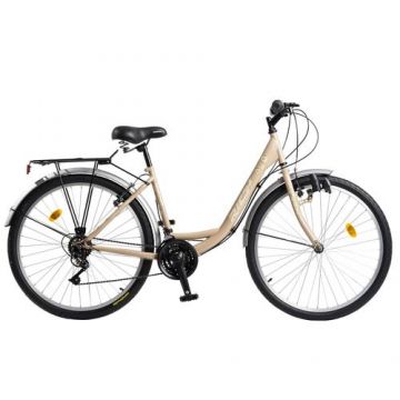 Bicicleta Oras RICH R2632A, roti 26inch, cadru otel 19inch, 18 viteze, Frane V-Brake, Far cu dinam (Crem)