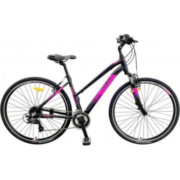 Bicicleta Trekking Polar Forester Comp Lady, roti 28 Inch, cadru aluminiu M, 24 viteze, Negru/Roz