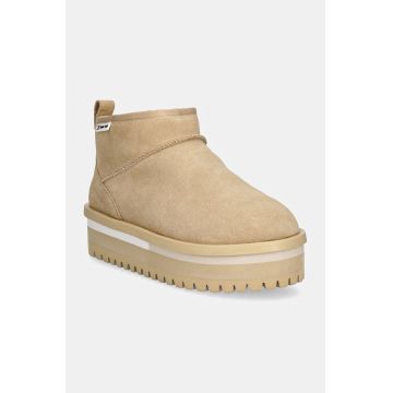 Tommy Jeans cizme de zapada din piele intoarsa TJW SUEDE FLATFORM BOOT WL culoarea bej, EN0EN02599