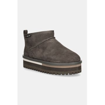 Tommy Jeans cizme de zapada din piele intoarsa TJW SUEDE FLATFORM BOOT WL culoarea gri, EN0EN02599