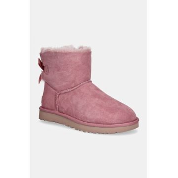 UGG cizme de zapada din piele intoarsa Mini Bailey Bow II culoarea roz, 1016501-DYR