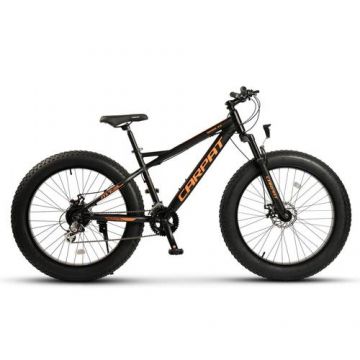 Bicicleta MTB-Fat Bike CARPAT Bigone C26278G, Schimbator spate Shimano Altus, 16 Viteze, Roti 26 Inch, Frane Mecanice Disc, Negru/Portocaliu