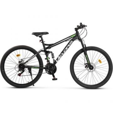 Bicicleta MTB-Full Suspension Velors MATADOR V2760D, Shimano Tourney TZ500D, 21 Viteze, Roti 27.5 Inch, Frane pe Disc, Negru/Verde