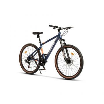 Bicicleta MTB-HT Velors Forest 2.7 V27302B, Roti 27.5 Inch, Manete Schimbator Secventiale, 21 Viteze, Frane Disc fata/spate, Albastru/Portocaliu