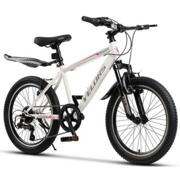 Bicicleta MTB-HT Velors Neptune 2.0 V20215G, roti 20inch, cadru otel, 7 viteze, Alb/Gri