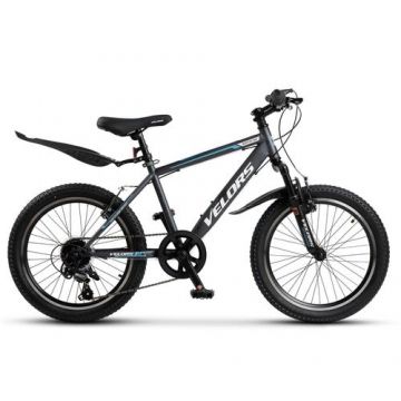 Bicicleta MTB-HT Velors Neptune 2.0 V20215G, roti 20inch, cadru otel, frana V-Brake, Gri/Albastru