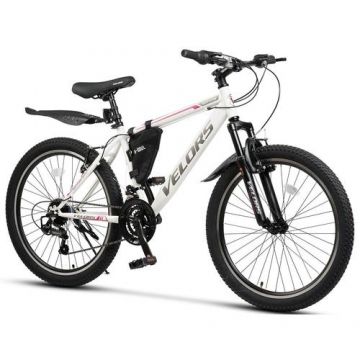 Bicicleta MTB-HT Velors Neptune 2.4 V24215G, roti 24inch, cadru otel, 21 viteze, Alb/Gri