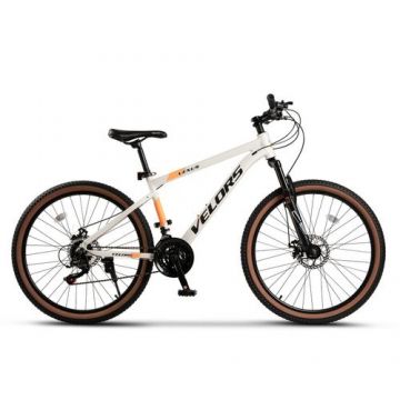 ﻿﻿Bicicleta MTB Velors Venus V26302G, Schimbator spate Shimano Tourney TZ, Roti 26 Inch, Manete Schimbator Secventiale, 21 Viteze, Frane Disc fata/spate, Alb/Portocaliu