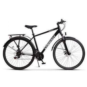 Bicicleta Trekking CARPAT Rocky C28281G, Schimbator Shimano Tourney 21 viteze, Cadru Aluminiu, Roti 28 inch, Frane Mecanice Disc, Negru/Gri