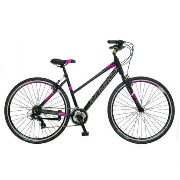 Bicicleta Trekking Polar Athena Rigid, roti 28 Inch, cadru aluminiu L, 21 viteze (Negru/Roz)