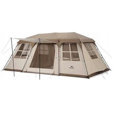 Cort camping NATUREHIKE Village 17 CNH22ZP021, 2 Usi duble, 4 persoane, Pardoseala impermeabila 3000 mm, Ferestre din plasa cu jaluzele (Maro)